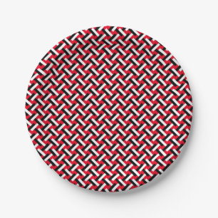 Classy & Elegant Red Art Deco Herringbone Pattern Paper Plate