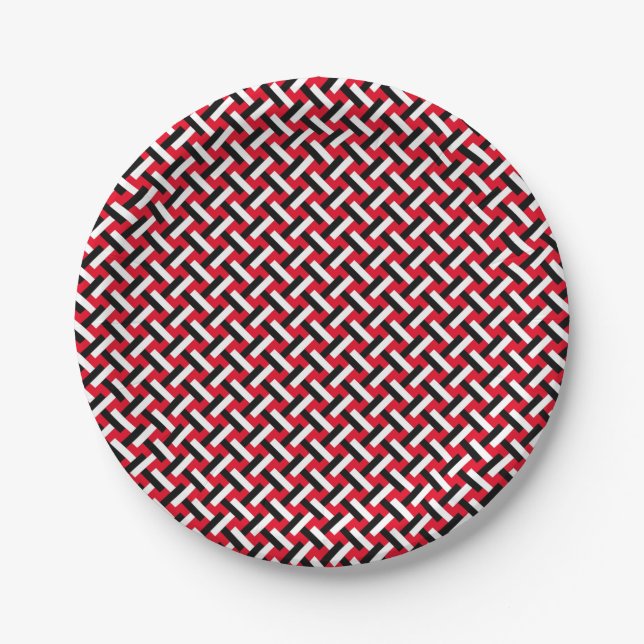 Classy & Elegant Red Art Deco Herringbone Pattern Paper Plate (Front)