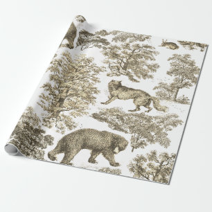 Classy Elegant Rustic Beige Forest Animals Toile Wrapping Paper