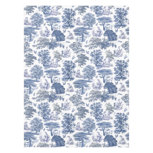 Classy Elegant Rustic Blue Country Toile Tablecloth (Front)