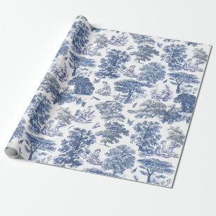 Classy Elegant Rustic Blue Country Toile Wrapping Paper