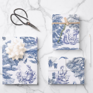Classy Elegant Rustic Blue Country Toile Wrapping Paper Sheet