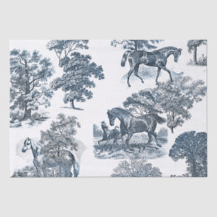 Classy Elegant Rustic Blue Horses Country Toile  Tissue Paper
