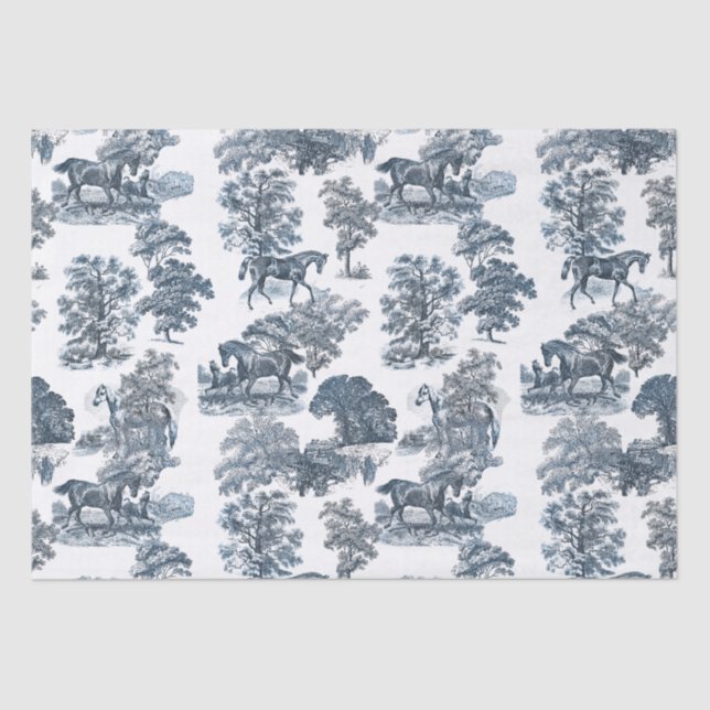 Classy Elegant Rustic Blue Horses Country Toile  Tissue Paper (Front)