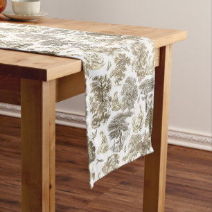 Classy Elegant Rustic Gold Beige Country Toile Short Table Runner