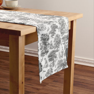 Classy Elegant Rustic Grey Country Toile Short Table Runner