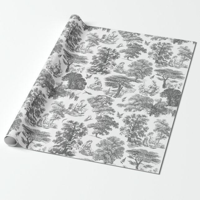 Classy Elegant Rustic Grey Country Toile Wrapping Paper (Unrolled)