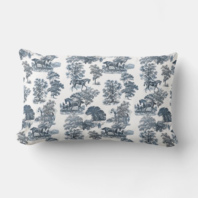 Classy Elegant Rustic Toile Horses Pattern  Lumbar Cushion (Front)