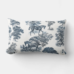 Classy Elegant Rustic Toile Horses Pattern Lumbar Cushion
