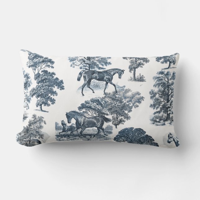 Classy Elegant Rustic Toile Horses Pattern Lumbar Cushion (Front)