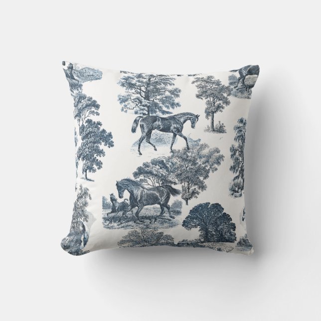 Classy Elegant Rustic Toile Horses Pattern Throw P Cushion (Front)