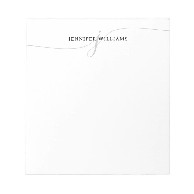 Classy Elegant Script Black Gray Modern Monogram Notepad (Front)