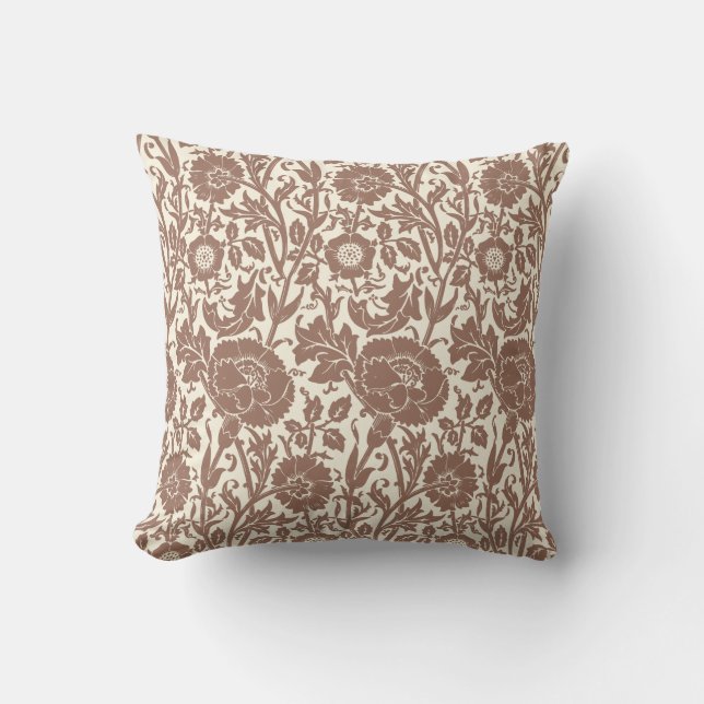 Classy Elegant Soft Brown Floral Pattern Cushion (Front)