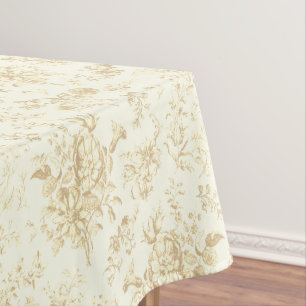Classy Elegant Vintage Beige Cream Floral Toile Tablecloth