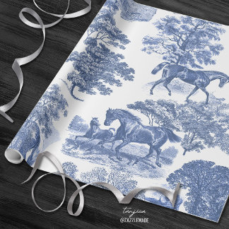 Classy Elegant Vintage Blue Horses Country Toile Wrapping Paper