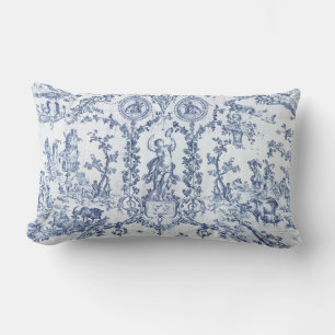Classy Elegant Vintage Blue White Country Toile Lumbar Cushion