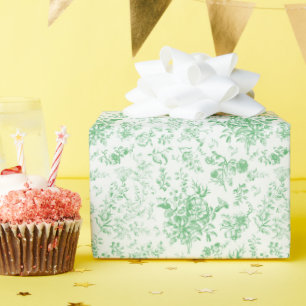 Classy Elegant Vintage Green Floral Toile Wrapping Paper