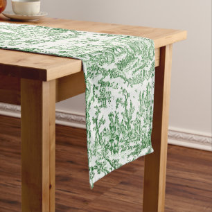 Classy Elegant Vintage Green French Country Toile Short Table Runner
