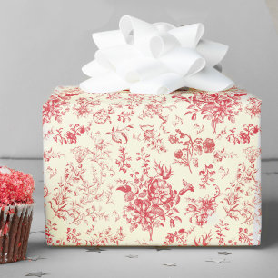 Classy Elegant Vintage Red Floral Toile Wrapping Paper