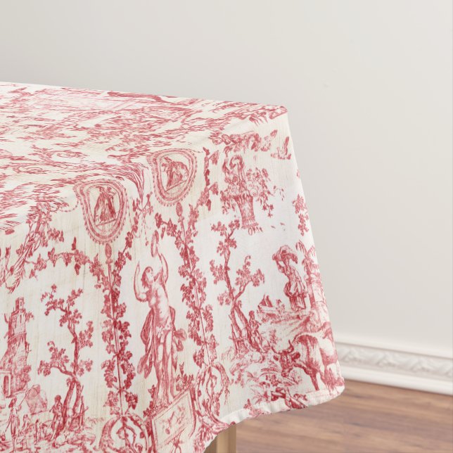 Classy Elegant Vintage Red French Country Toile Tablecloth (In Situ)