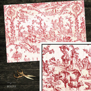 Classy Elegant Vintage Red French Country Toile Tissue Paper