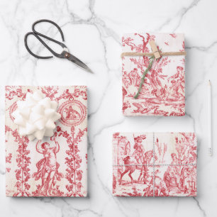 Classy Elegant Vintage Red French Country Toile Wrapping Paper Sheet
