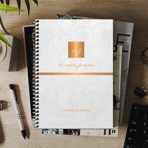 Classy elegant white leather gold monogrammed planner