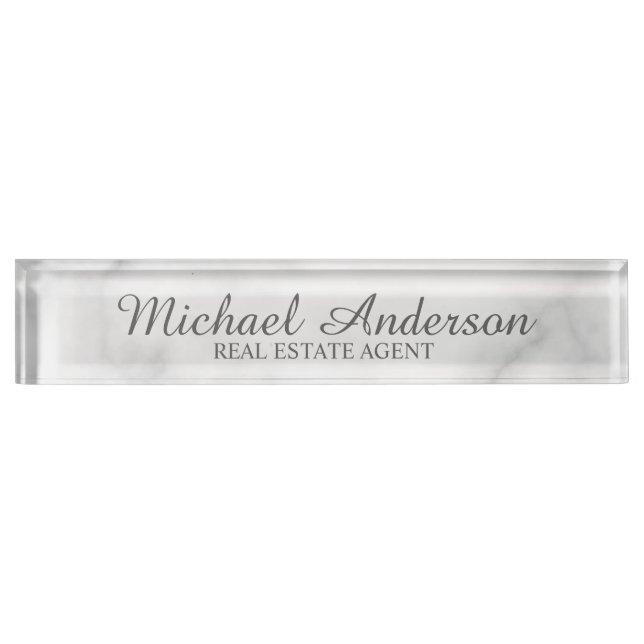 Classy Elegant White Marble Nameplate (Front)