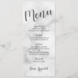 Classy Elegant White Marble Wedding Menu<br><div class="desc">Classy Elegant White Marble Wedding Menu Card
featuring title in grey modern script font with wedding menu details in grey modern sans serif font on white marble background.</div>