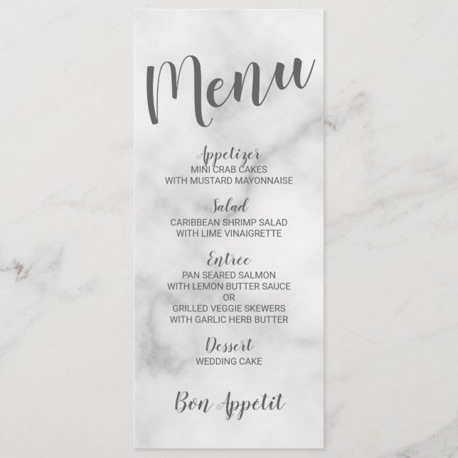 Classy Elegant White Marble Wedding Menu (Front)