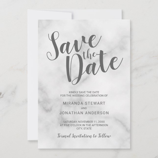 Classy Elegant White Marble Wedding Save the Date (Front)