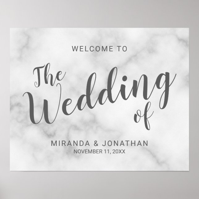 Classy Elegant White Marble Wedding Welcome Sign (Front)