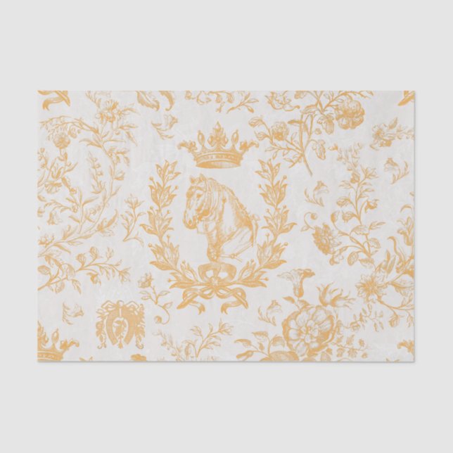 Classy Elegant Yellow Grey Equestrian Floral Toile Tissue Paper (Front)