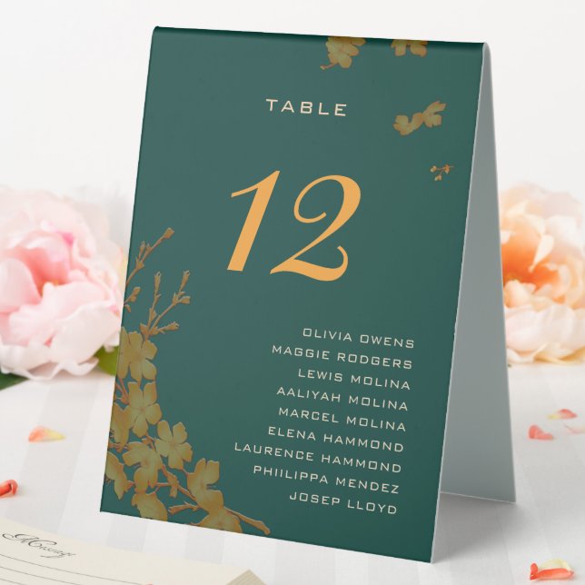 Classy Emerald Green Gold Floral Guest Names  (In SItu (Wedding))