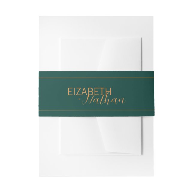 Classy Emerald Green & Gold Wedding  Invitation Belly Band (Front Example)