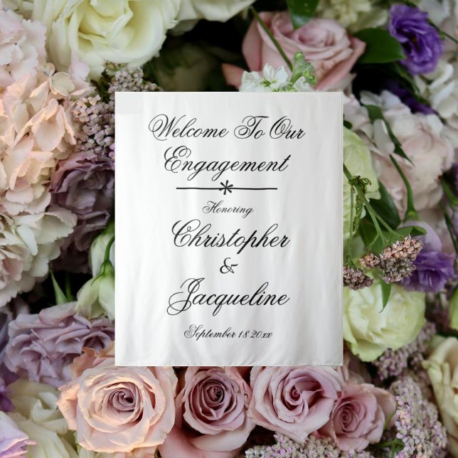 Classy Engagement Party Custom Names Chic Backdrop Tapestry (Classy engagement party, custom names cute backdrop.)
