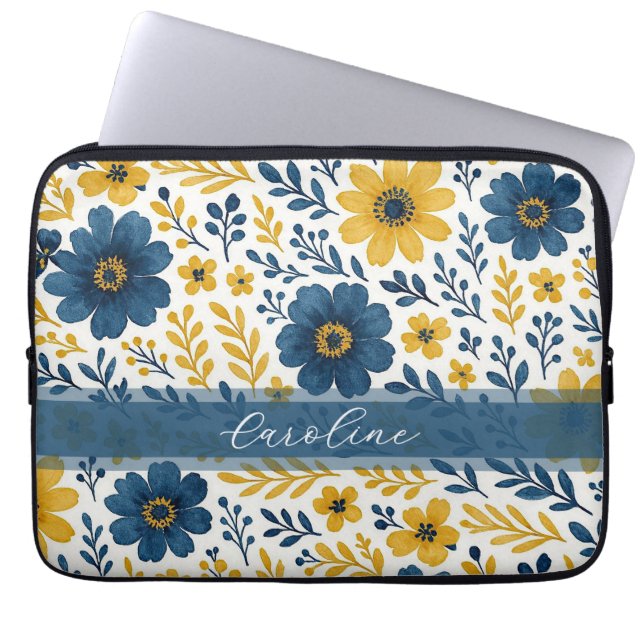 Classy Ethnic Mediterranean Floral Art Pattern Laptop Sleeve (Front)