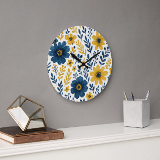 Classy Ethnic Mediterranean Floral Art Pattern Large Clock