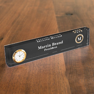 Classy Executive Management Monogram Clock Nameplate