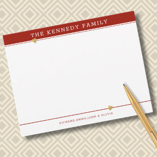Classy Family Name Gold Heart Red And White Note Card