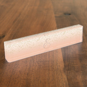 Classy faux gold confetti blush gradient image nameplate