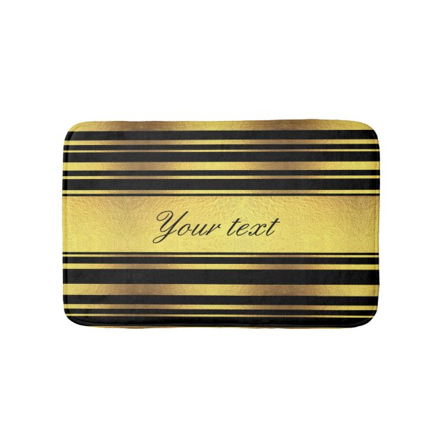 Classy Faux Gold Foil and Black Stripes Bath Mat (Front)