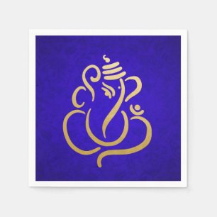 Classy Faux Gold Foil Ganesha Indian Purple Damask Napkin