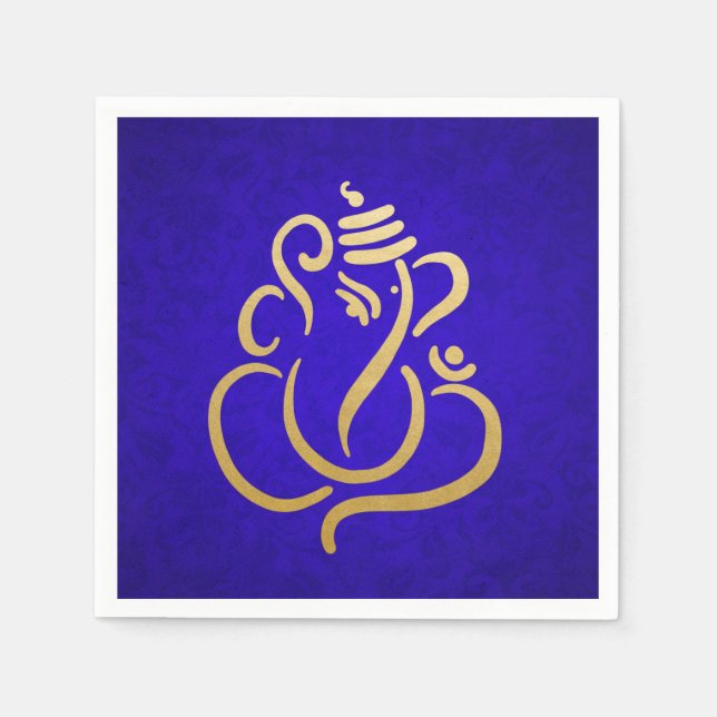 Classy Faux Gold Foil Ganesha Indian Purple Damask Napkin (Front)