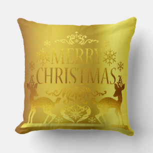 Classy Faux Gold Merry Christmas Decorative Pillow