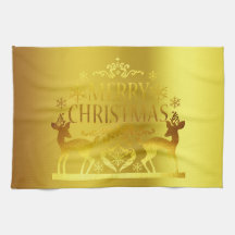 Classy Faux Gold Merry Christmas Kitchen  Towel