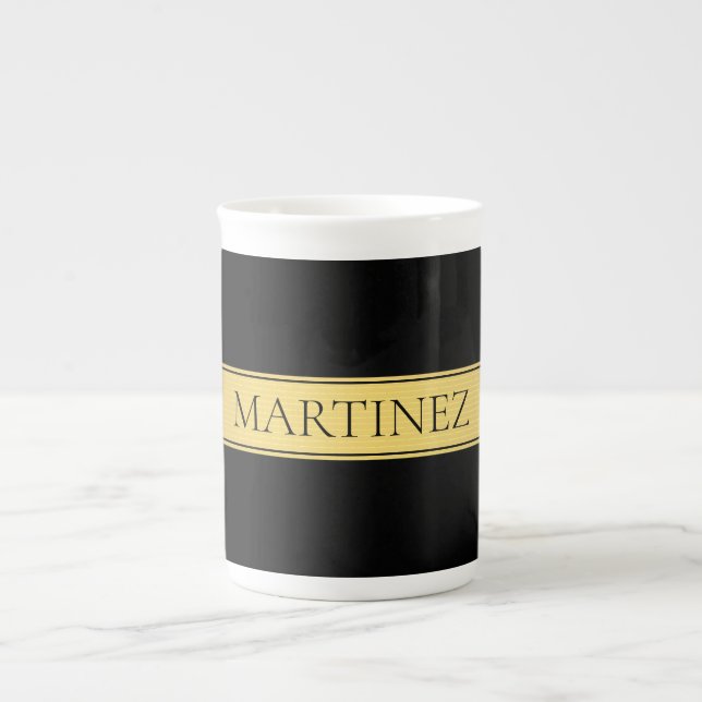 Classy Faux Gold Stripe & Black Background or DIY Bone China Mug (Front)