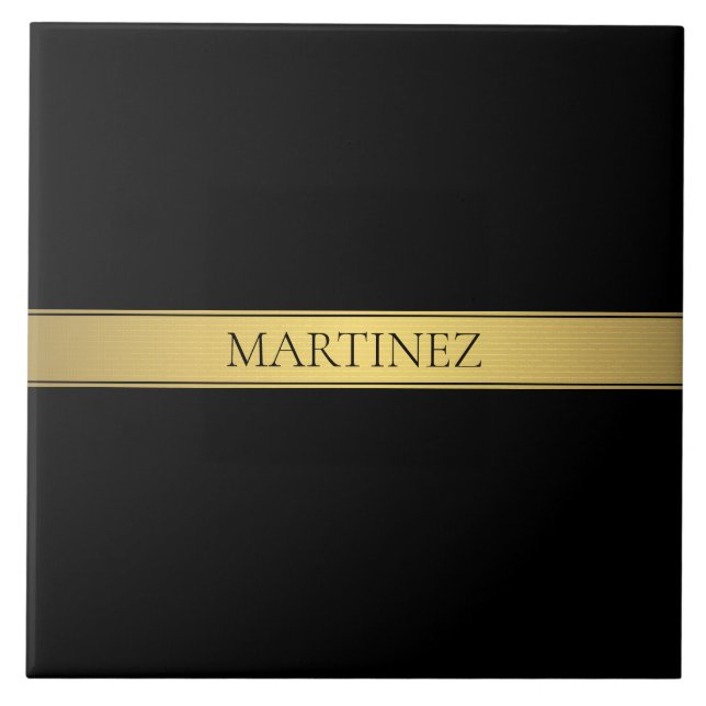Classy Faux Gold Stripe & Black Background or DIY Ceramic Tile (Front)