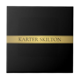Classy Faux Gold Stripe & Black Background or DIY Ceramic Tile