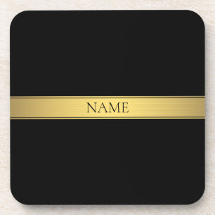Classy Faux Gold Stripe & Black Background or DIY Coaster